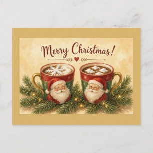 Tarjeta postal de tazas de cacao de Santa navideño