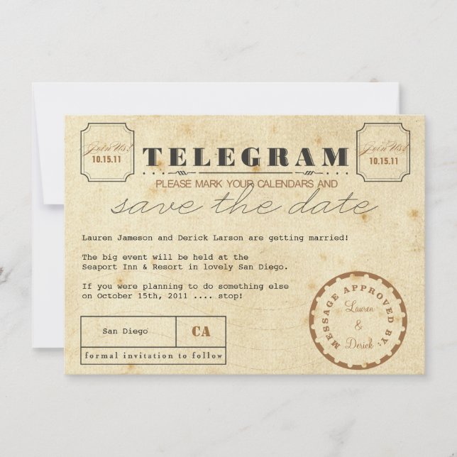 Tarjeta postal de Telegram Vintage Guardar la fech (Anverso)