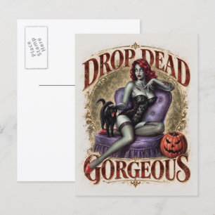 Tarjeta postal de terror de zombie pin-up impresio