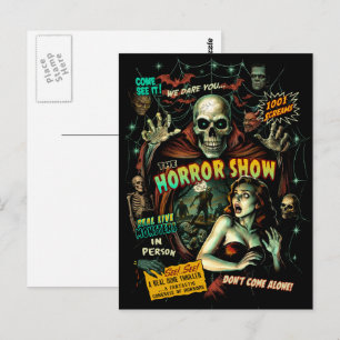 Tarjeta postal de terror retro de espectáculo de m