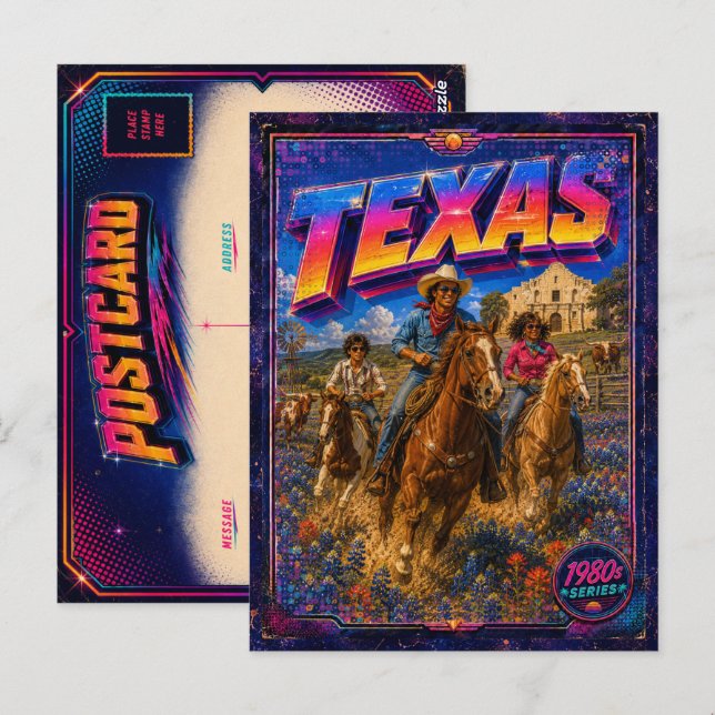 Tarjeta postal de Texas de los 80 retro (Anverso / Reverso)