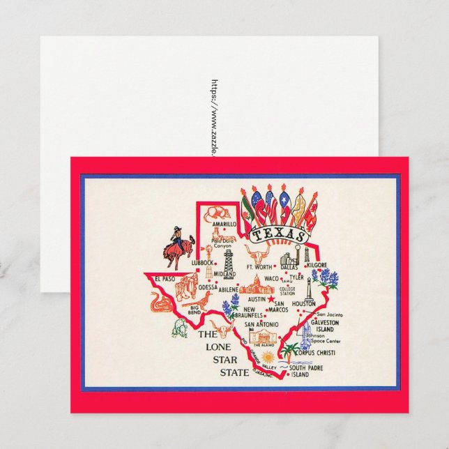 Tarjeta postal de Texas - Lone Star State (Anverso / Reverso)