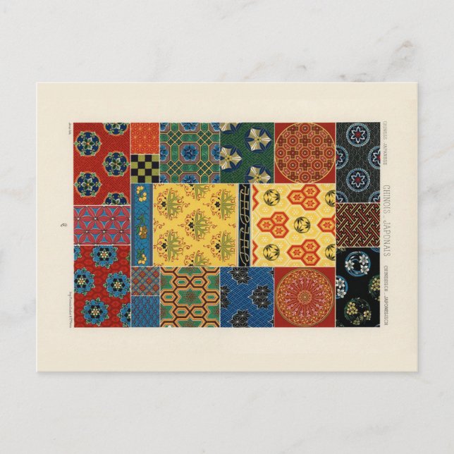 Tarjeta postal de textiles japoneses y chinos (Anverso)