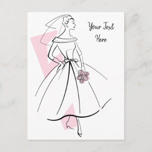 Tarjeta postal de texto rosa de la novia de moda