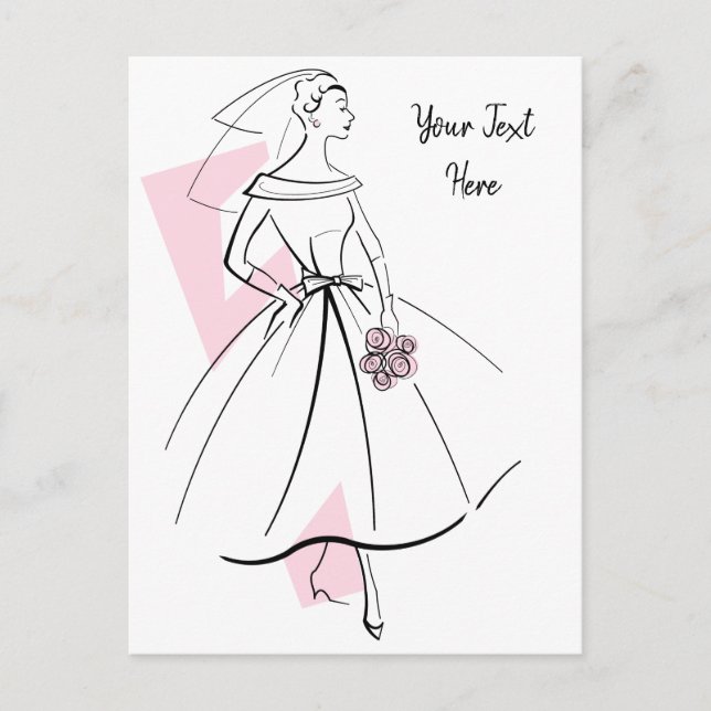 Tarjeta postal de texto rosa de la novia de moda (Anverso)