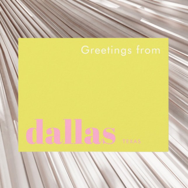 Tarjeta postal de tipografía de Dallas Texas rosa (Subido por el creador)