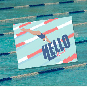 Tarjeta postal de tipografía de nadador de piscina