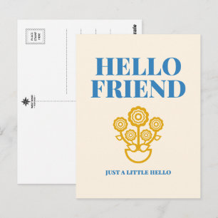 Tarjeta postal de tipografía floral 'Hola amigo'
