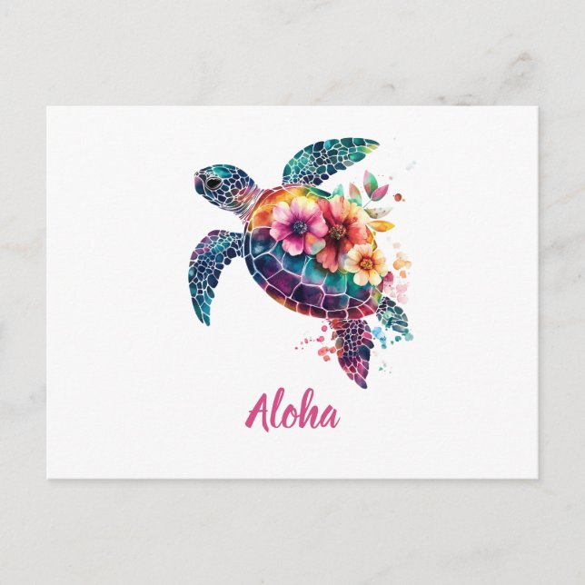 Tarjeta Postal de Tortuga Marina Aloha – Playa de  (Anverso)