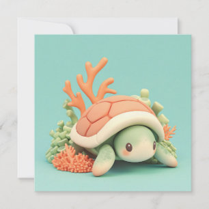 Tarjeta postal de tortuga marina de arcilla 3D con