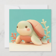 Tarjeta postal de tortuga marina de arcilla 3D lin