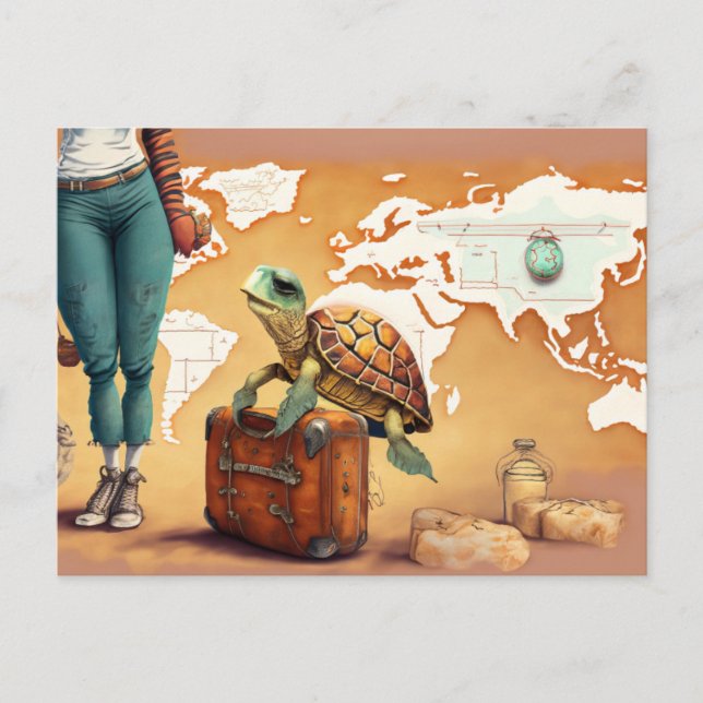 Tarjeta Postal de Tortuga Viajera | Divertida Aven (Anverso)
