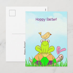 Tarjeta postal de tortuga y rana y pájaro de Pascu