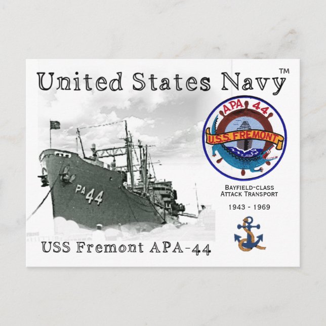 TARJETA POSTAL DE TRANSPORTE DE ATAQUE DE USS FREM (Anverso)