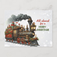 Tarjeta postal de tren de locomotora navideña vint