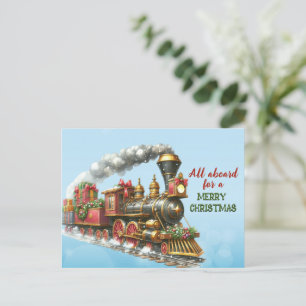 Tarjeta postal de tren de locomotora navideña vint