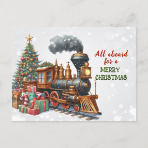 Tarjeta postal de tren de locomotora navideña vint