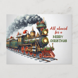 Tarjeta postal de tren de locomotora navideña vint