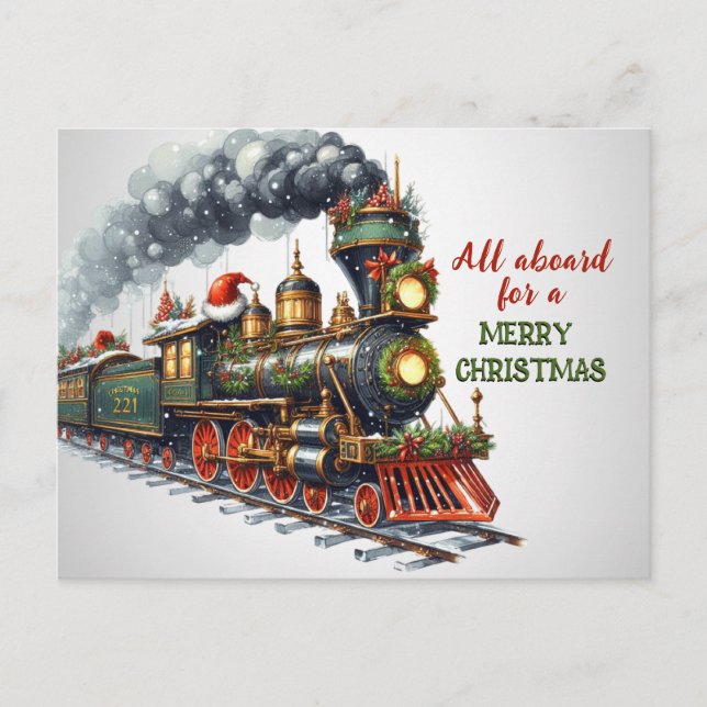 Tarjeta postal de tren de locomotora navideña vint (Anverso)