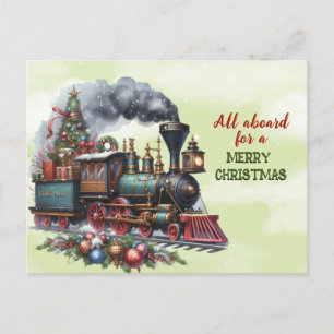 Tarjeta postal de tren locomotora de Navidad vinta