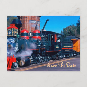 Tarjeta Postal de Tren Rojo para Guardar la Fecha