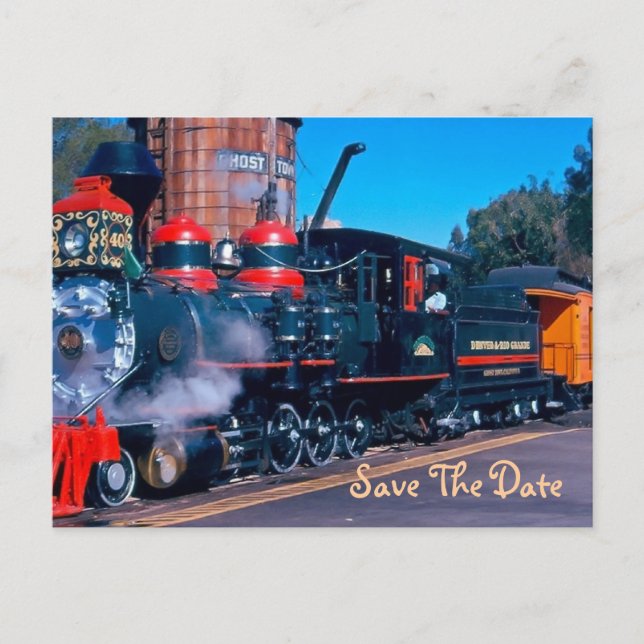 Tarjeta Postal de Tren Rojo para Guardar la Fecha (Anverso)