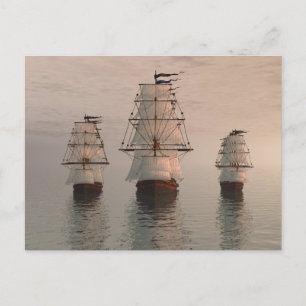 Tarjeta postal de tres barcos a vela