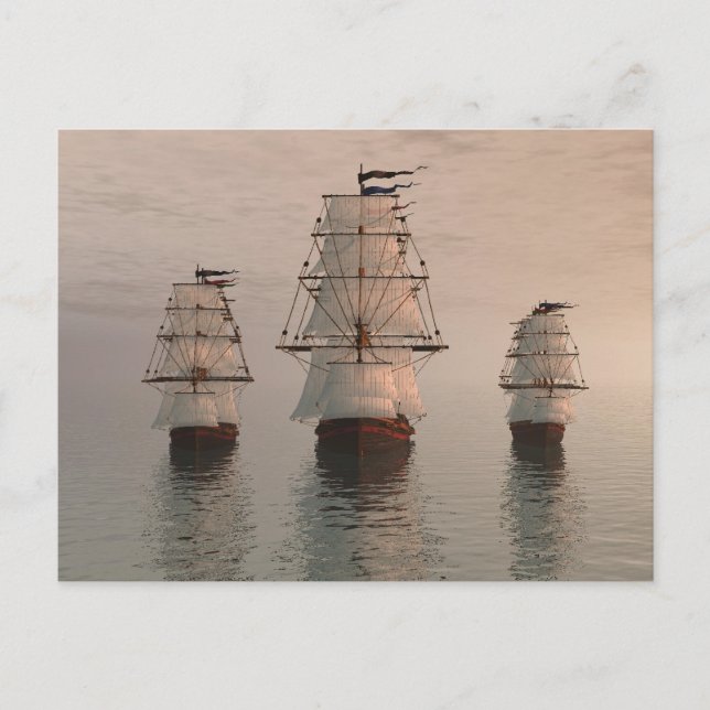Tarjeta postal de tres barcos a vela (Anverso)
