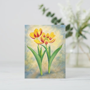 Tarjeta Postal de Tulipanes Amarillos y Rojos
