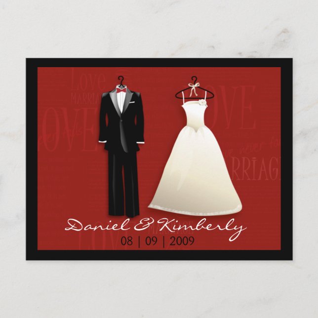 Tarjeta postal de Tux & Gown para guardar la fecha (Anverso)