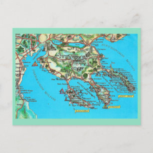 Tarjeta postal de un mapa antiguo de Halkidiki Gre