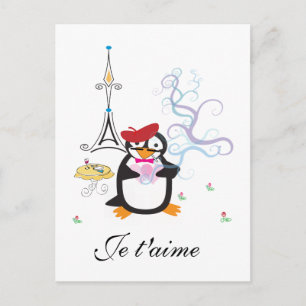 Tarjeta postal de un pingüino en París