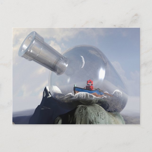 Tarjeta postal de un robot en una botella (Anverso)