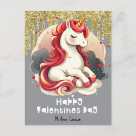 Tarjeta postal de unicornio con corazones para el 