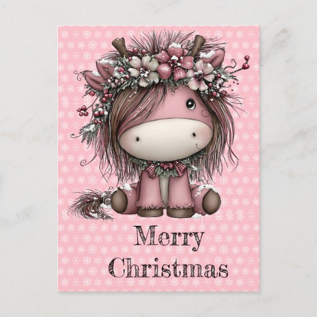 Tarjeta postal de unicornio rosa de Navidad (Anverso)