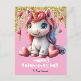 Tarjeta postal de unicornio rosa del día de San Va