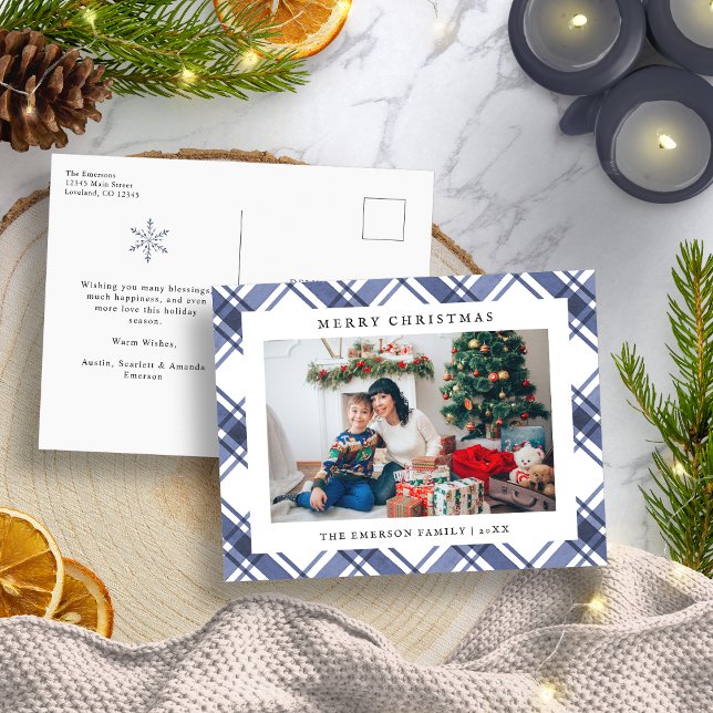 Tarjeta Postal de Vacaciones con Foto Azul (Blue Photo Holiday Postcard
)