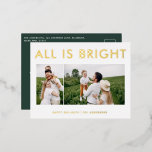 tarjeta postal de vacaciones con lámina elegante 2<br><div class="desc">diseño de tarjeta postal de Navidad familiar divertida moderna con collage de 2 fotos verde blanco y lámina.</div>