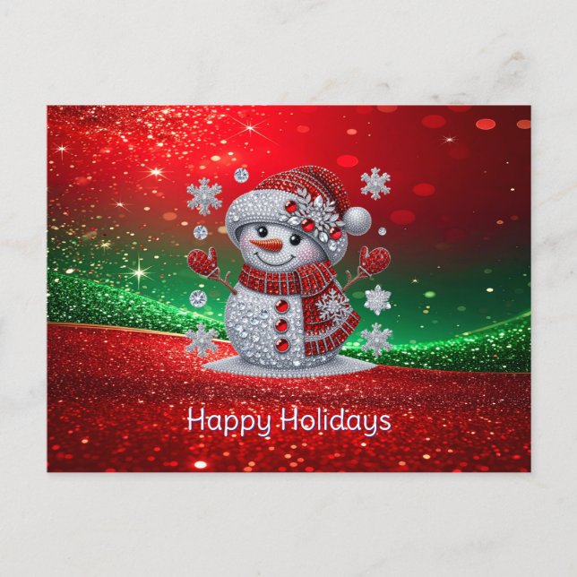 Tarjeta postal de vacaciones con muñeco de nieve y (Anverso)