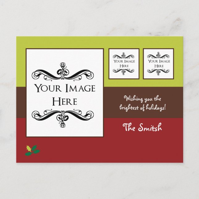 Tarjeta postal de vacaciones de acebo con tu foto (Anverso)