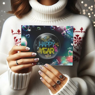 Tarjeta postal de vacaciones de año nuevo feliz co