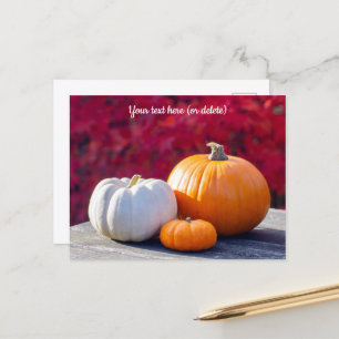 Tarjeta postal de vacaciones de calabazas de otoño