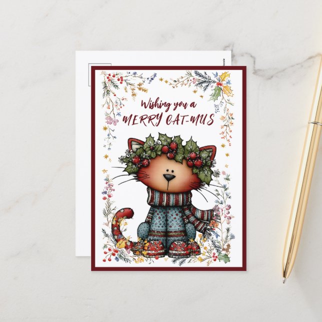 Tarjeta postal de vacaciones de CAT-Navidad alegre (Anverso/Reverso In Situ)