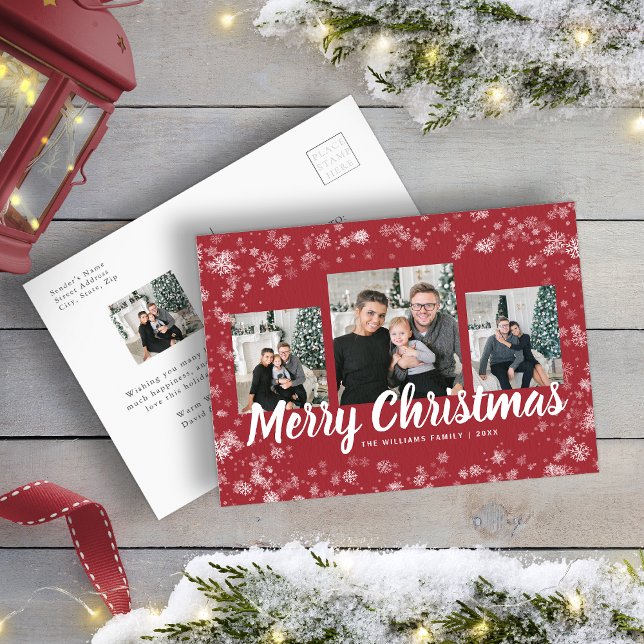 Tarjeta postal de vacaciones de Collage de fotos p (Christmas Photo Collage Holiday Postcard)