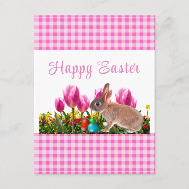 Tarjeta postal de vacaciones de conejito de Pascua (Anverso)