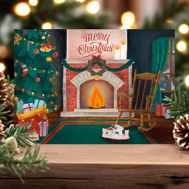 Tarjeta postal de vacaciones de escena de chimenea