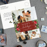 Tarjeta postal de vacaciones de fotos botánicas ro<br><div class="desc">Esta colección cuenta con flores de color agua rojo,  bayas y vegetación de invierno con tipografía moderna y elegante,  con un patrón botánico de invierno.</div>