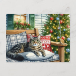 Tarjeta postal de vacaciones de gato lindo acostad