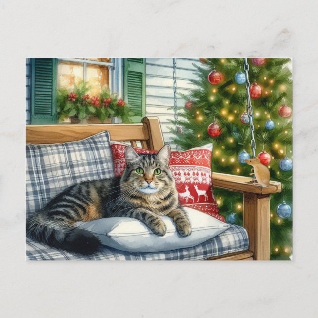 Tarjeta postal de vacaciones de gato lindo acostad (Anverso)