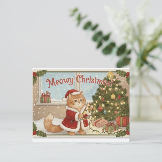 Tarjeta postal de vacaciones de gato naranja (Anverso de pie)